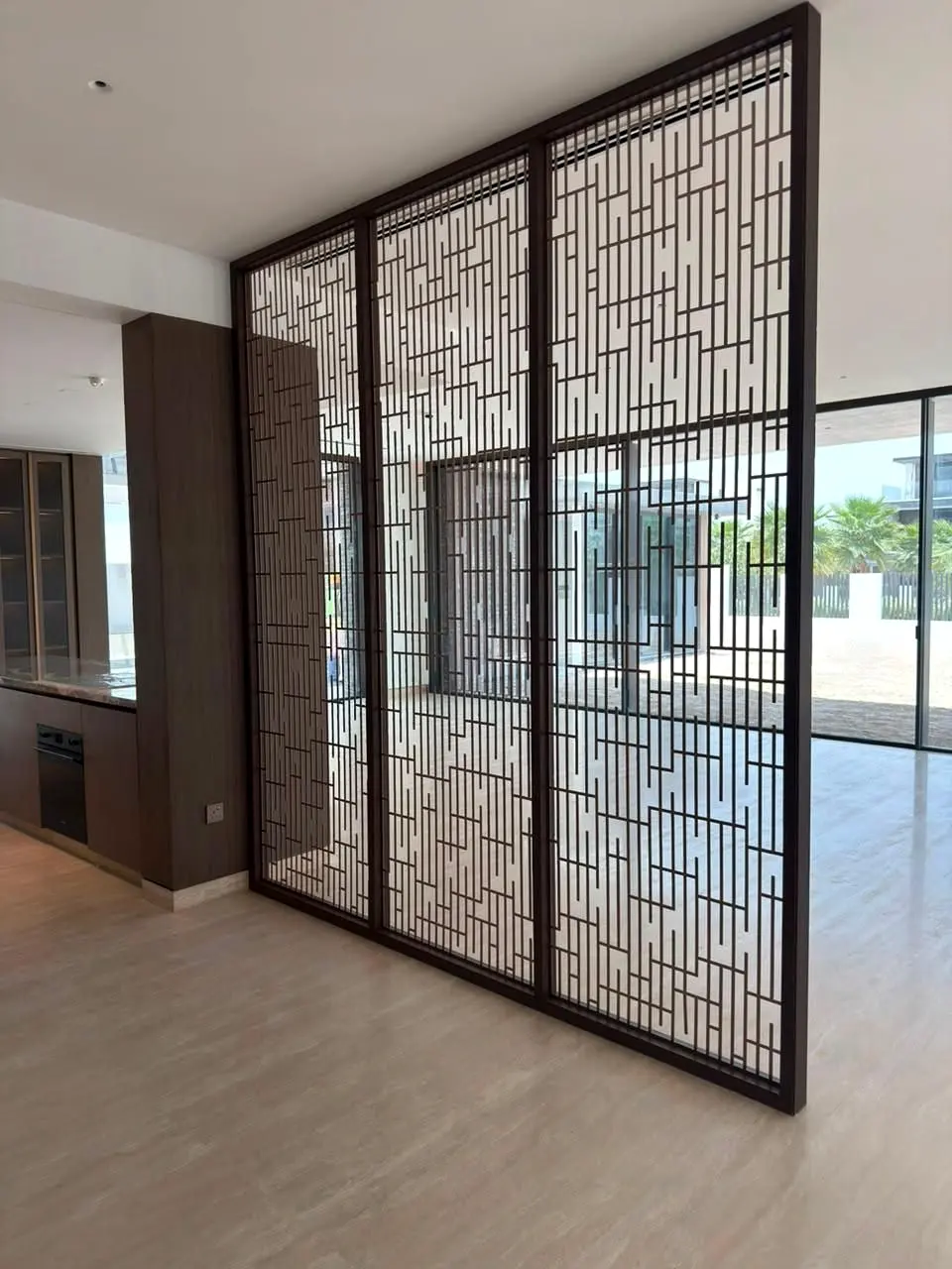 Close view of the bronze decorative metal screen pattern