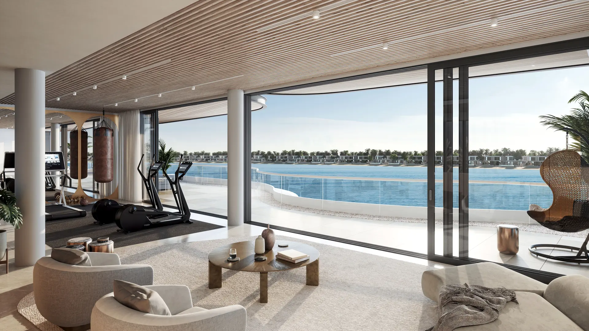 Home gym opening onto the waterfront (design render)