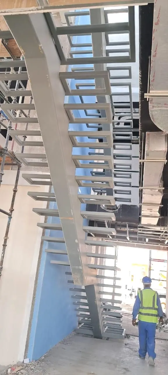 Steel staircase structure during installation